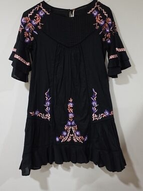 Free People Pavlo Embroidered Floral Babydoll Mini Dress, XS